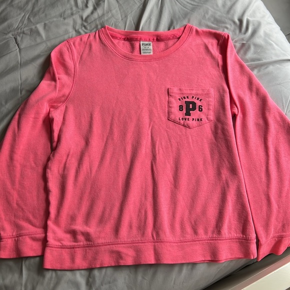 PINK Victorias Secret lightweight Sweatshirt Long Sleeve Love Junior Medium Y2K - Picture 3 of 5